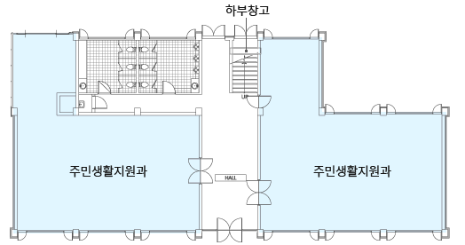 철원군청 청사안내도-1층별관 : 주민생활지원과, 주민생활지원과, 하부창고